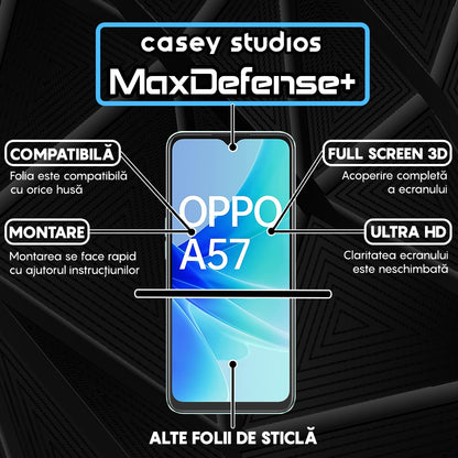 Folie Sticla MaxDefense+ - Oppo A57 4G - Negru