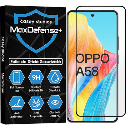 Folie Sticla MaxDefense+ - Oppo A58 4G - Negru