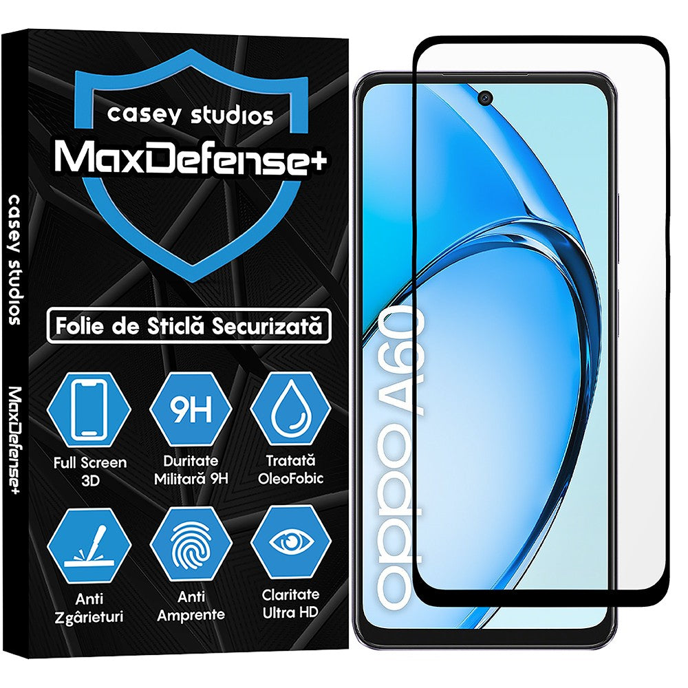 Folie Sticla MaxDefense+ - Oppo A60 - Negru