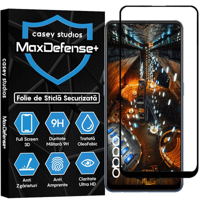 Folie Sticla MaxDefense+ - Oppo A74 4G/A94 4G/A94 5G/A95/Find X5 Lite/Reno5 Lite/Reno5 Lite/Reno5 Z/Reno7 5G - Negru