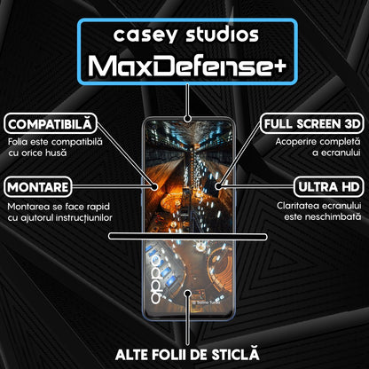 Folie Sticla MaxDefense+ - Oppo A74 4G/A94 4G/A94 5G/A95/Find X5 Lite/Reno5 Lite/Reno5 Lite/Reno5 Z/Reno7 5G - Negru