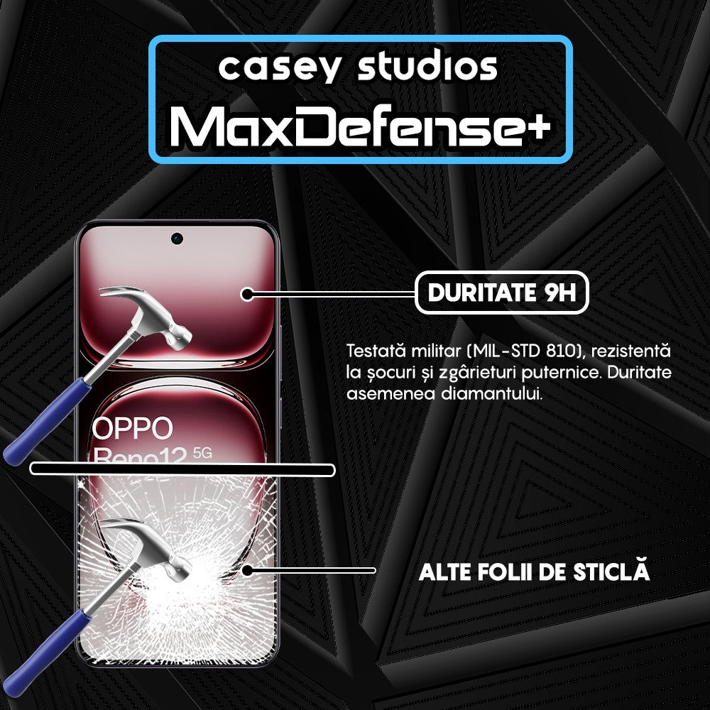Folie Sticla MaxDefense+ - Oppo Reno12 - Negru
