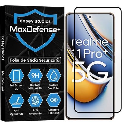 Folie Sticla MaxDefense+ - Realme 11 Pro Plus - Negru