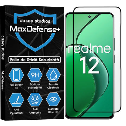 Folie Sticla MaxDefense+ - Realme 12 4G - Negru