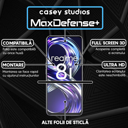 Folie Sticla MaxDefense+ - Realme 8i - Negru