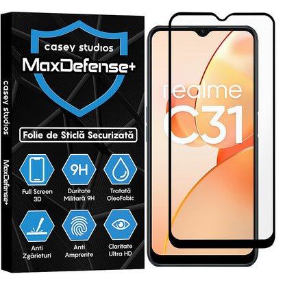 Folie Sticla MaxDefense+ - Realme C31 - Negru