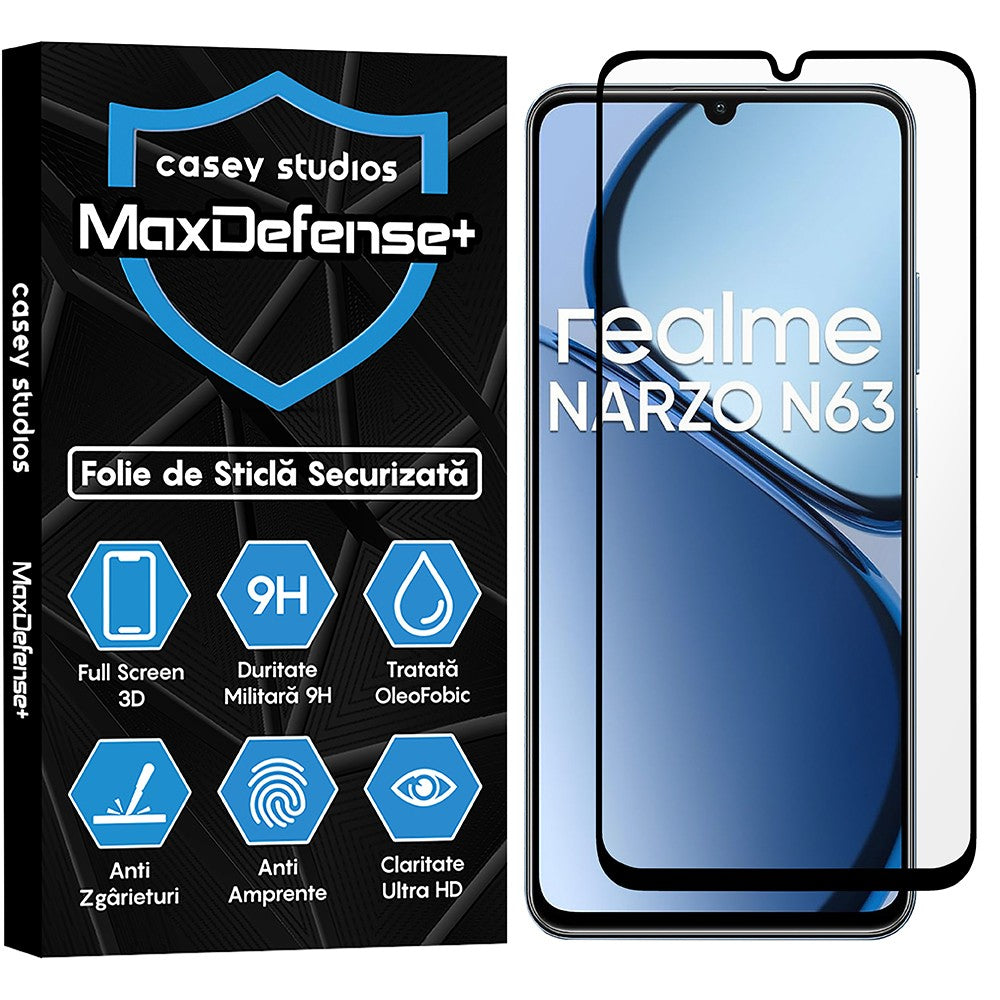 Folie Sticla MaxDefense+ - Realme Narzo N63 - Negru