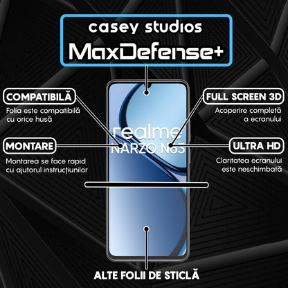Folie Sticla MaxDefense+ - Realme Narzo N63 - Negru
