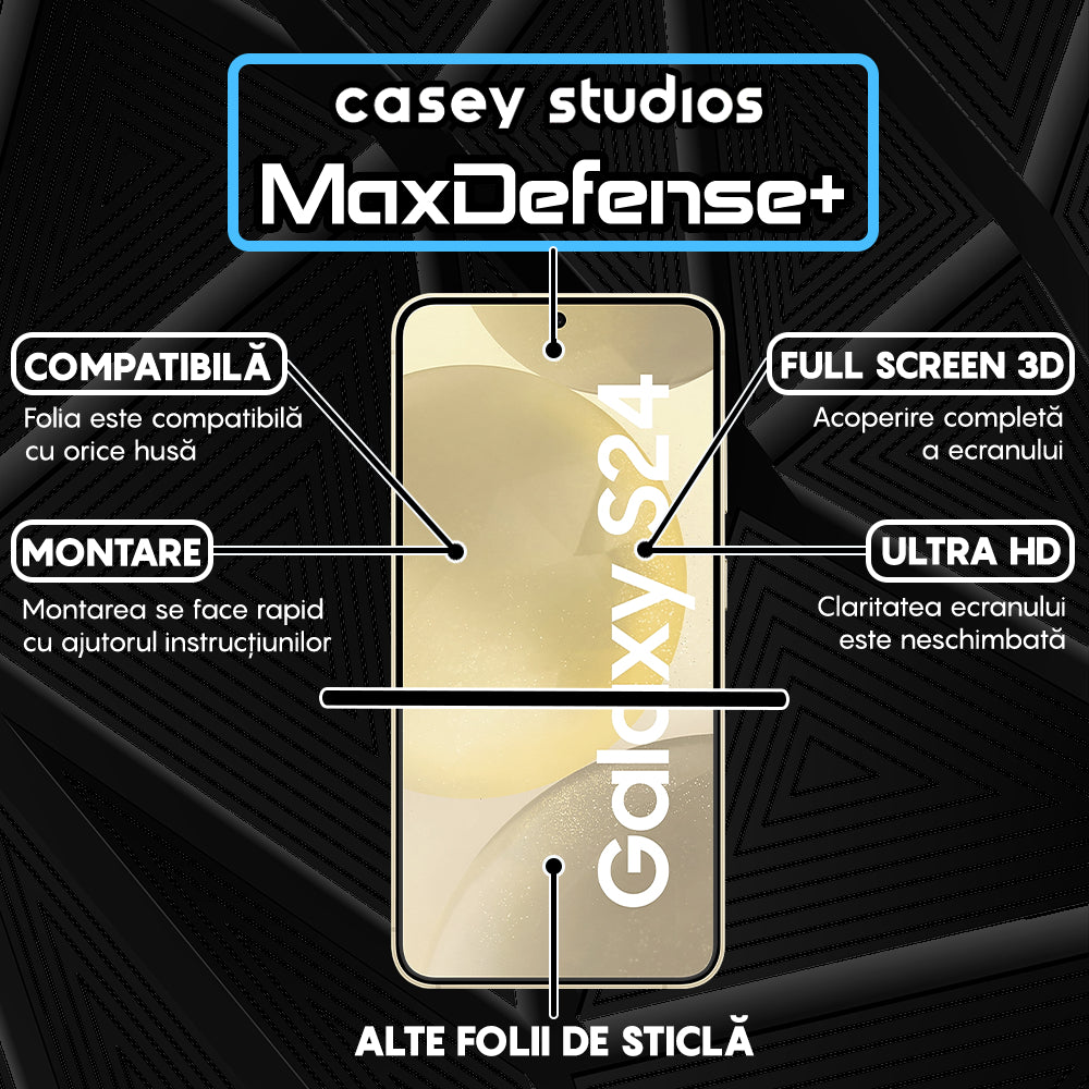 Folie Sticla MaxDefense+ - Samsung Galaxy S24 - Negru