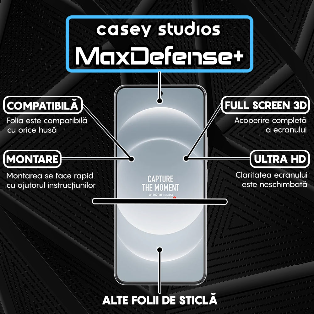 Folie Sticla MaxDefense+ - Xiaomi 14 Ultra - Negru