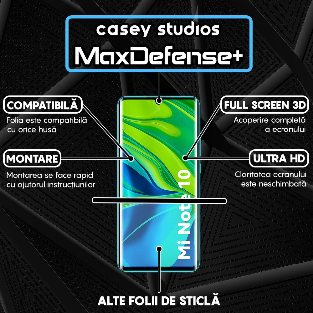 Folie Sticla MaxDefense+ - Xiaomi Mi Note 10/Mi Note 10 Pro - Negru