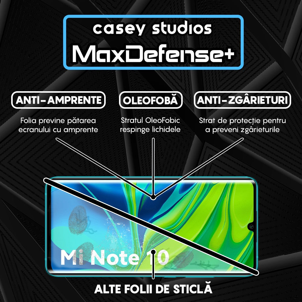Folie Sticla MaxDefense+ - Xiaomi Mi Note 10/Mi Note 10 Pro - Negru
