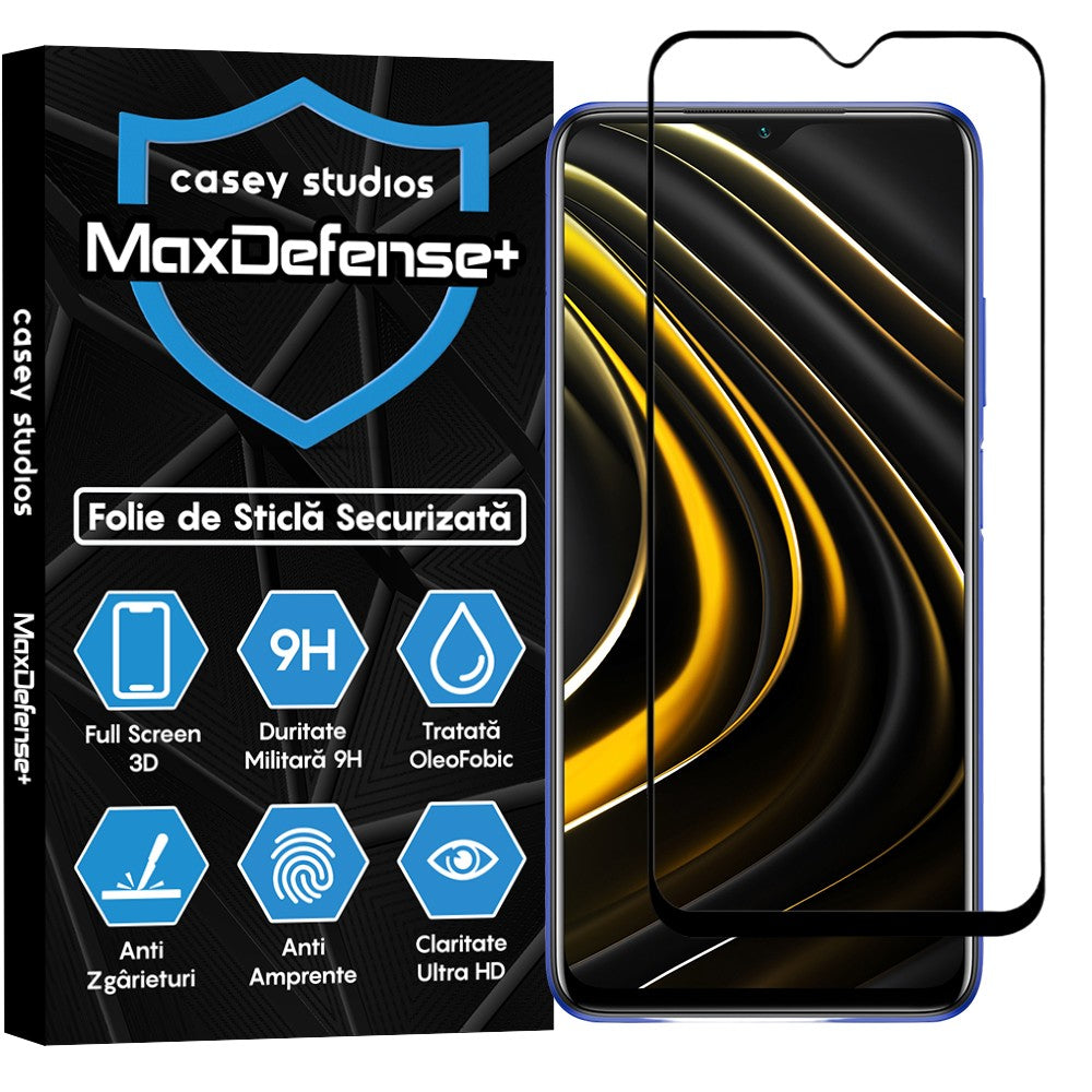 Folie Sticla MaxDefense+ - Xiaomi Poco M3/Redmi 9T - Negru