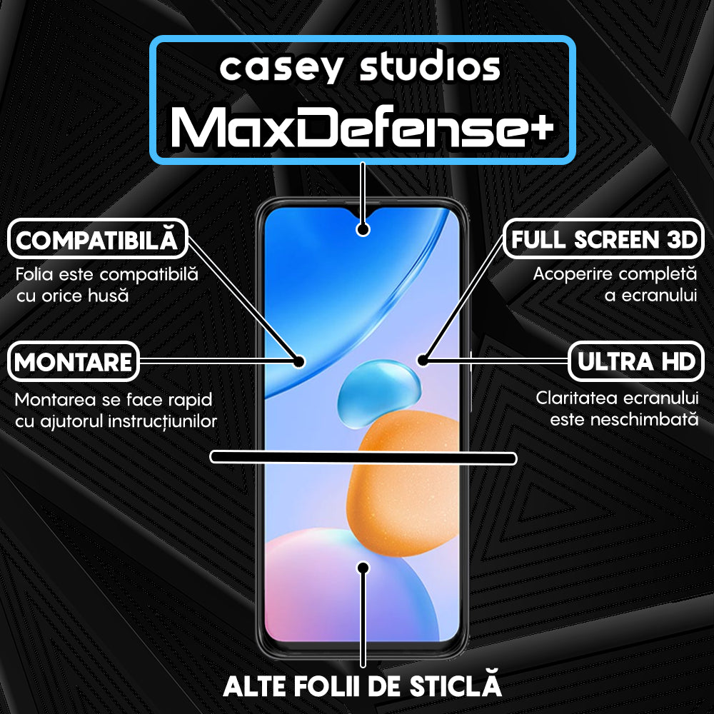 Folie Sticla MaxDefense+ - Xiaomi Redmi 10 5G - Negru