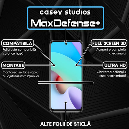 Folie Sticla MaxDefense+ - Xiaomi Redmi 10/Redmi 10 2022 - Negru