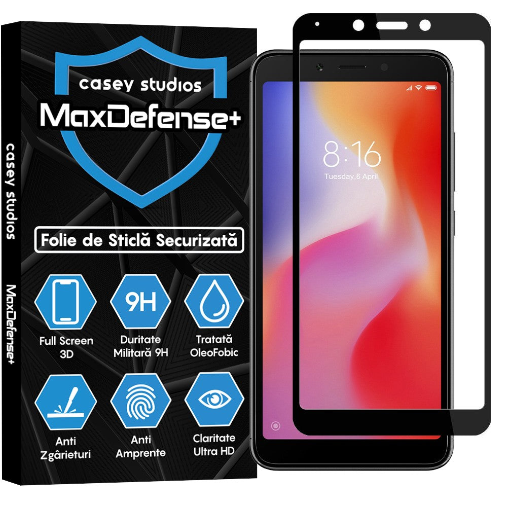 Folie Sticla MaxDefense+ - Xiaomi Redmi 6/Redmi 6A - Negru