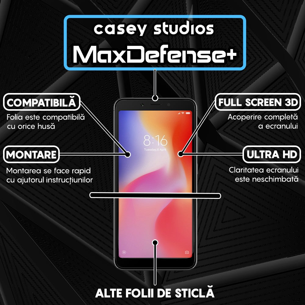Folie Sticla MaxDefense+ - Xiaomi Redmi 6/Redmi 6A - Negru