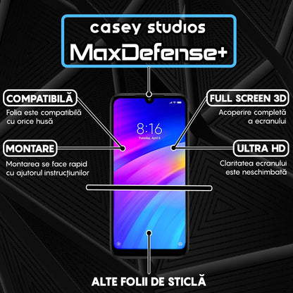 Folie Sticla MaxDefense+ - Xiaomi Redmi 7 - Negru