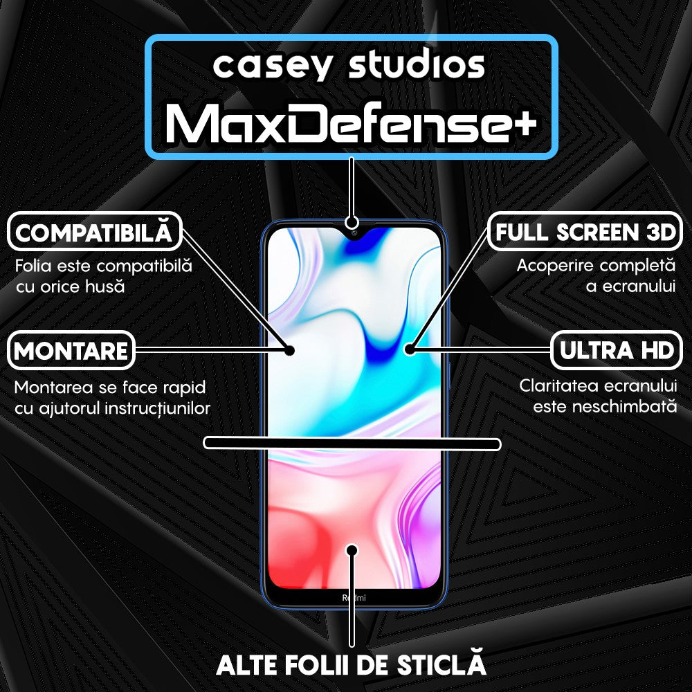 Folie Sticla MaxDefense+ - Xiaomi Redmi 8/Redmi 8A - Negru