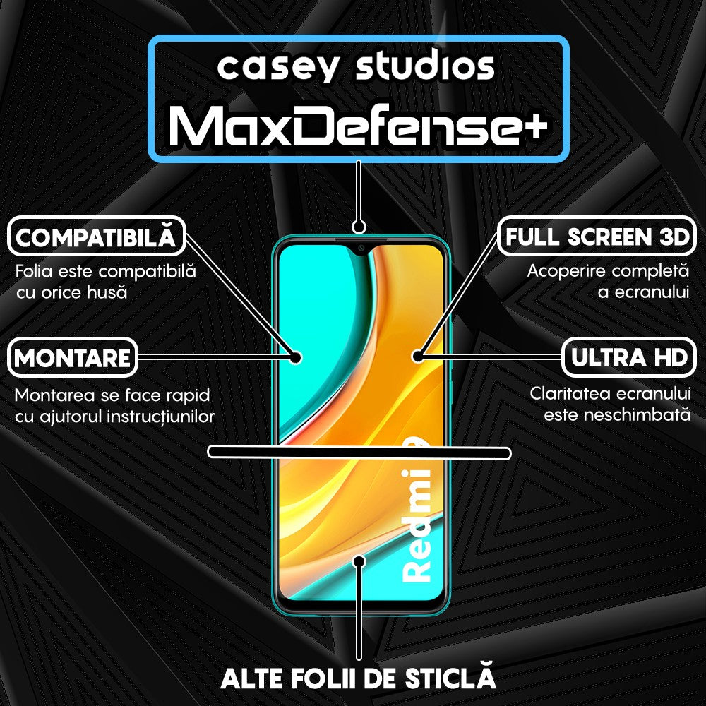 Folie Sticla MaxDefense+ - Xiaomi Redmi 9 - Negru