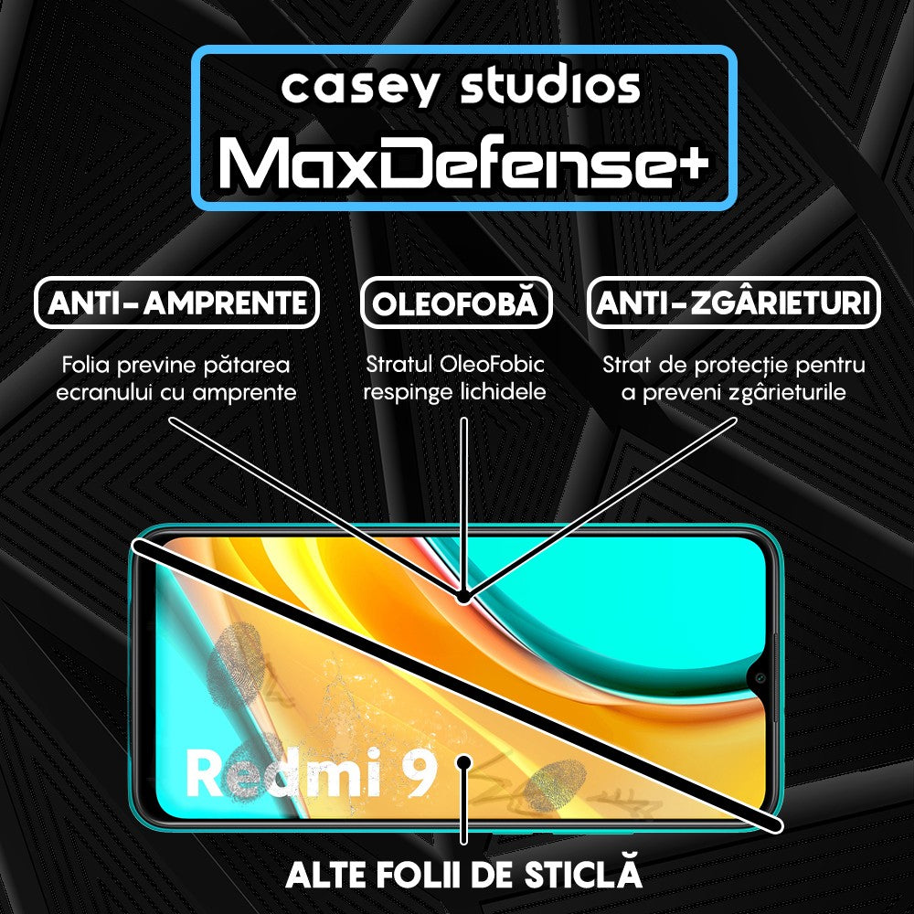 Folie Sticla MaxDefense+ - Xiaomi Redmi 9 - Negru