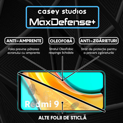 Folie Sticla MaxDefense+ - Xiaomi Redmi 9 - Negru