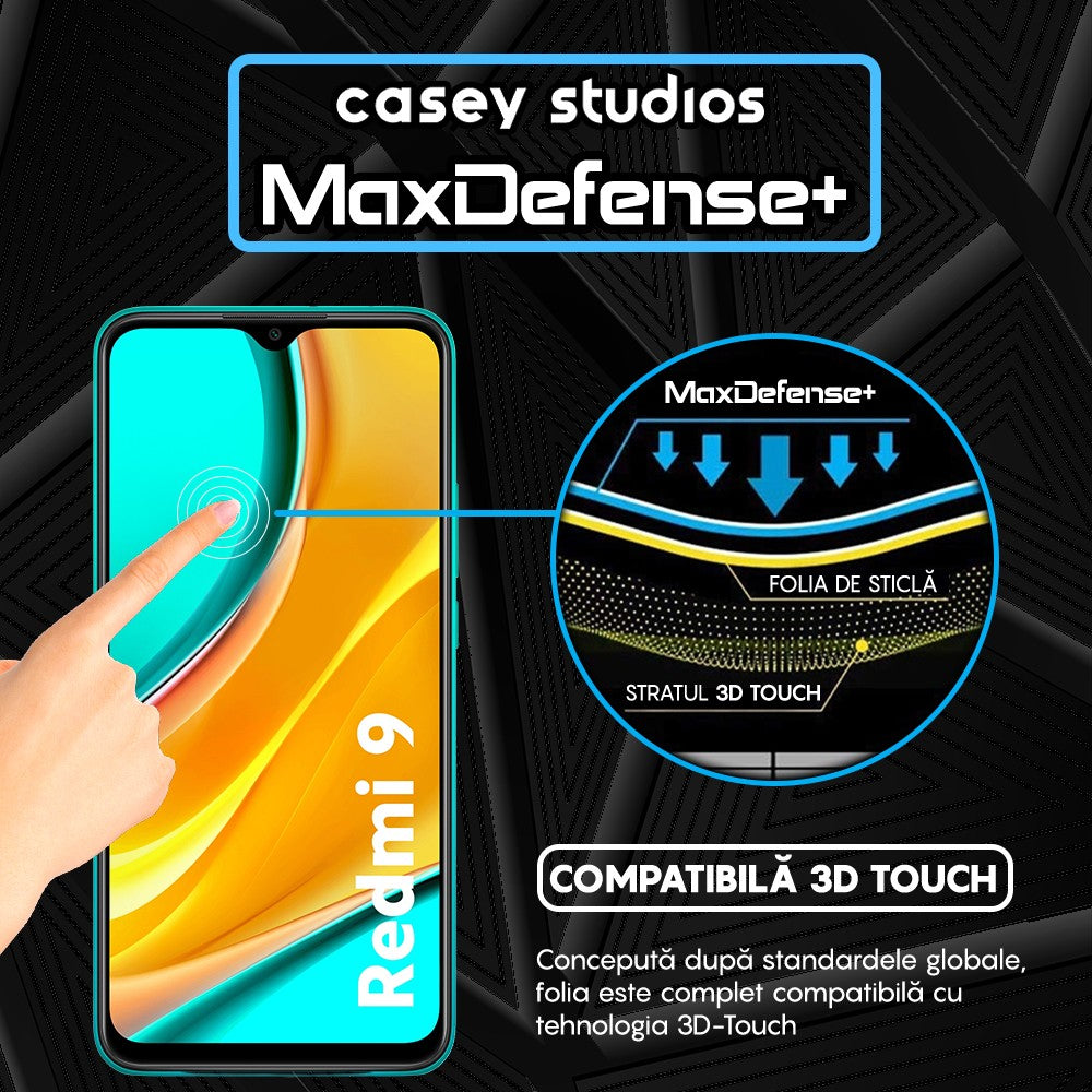 Folie Sticla MaxDefense+ - Xiaomi Redmi 9 - Negru