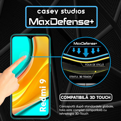 Folie Sticla MaxDefense+ - Xiaomi Redmi 9 - Negru