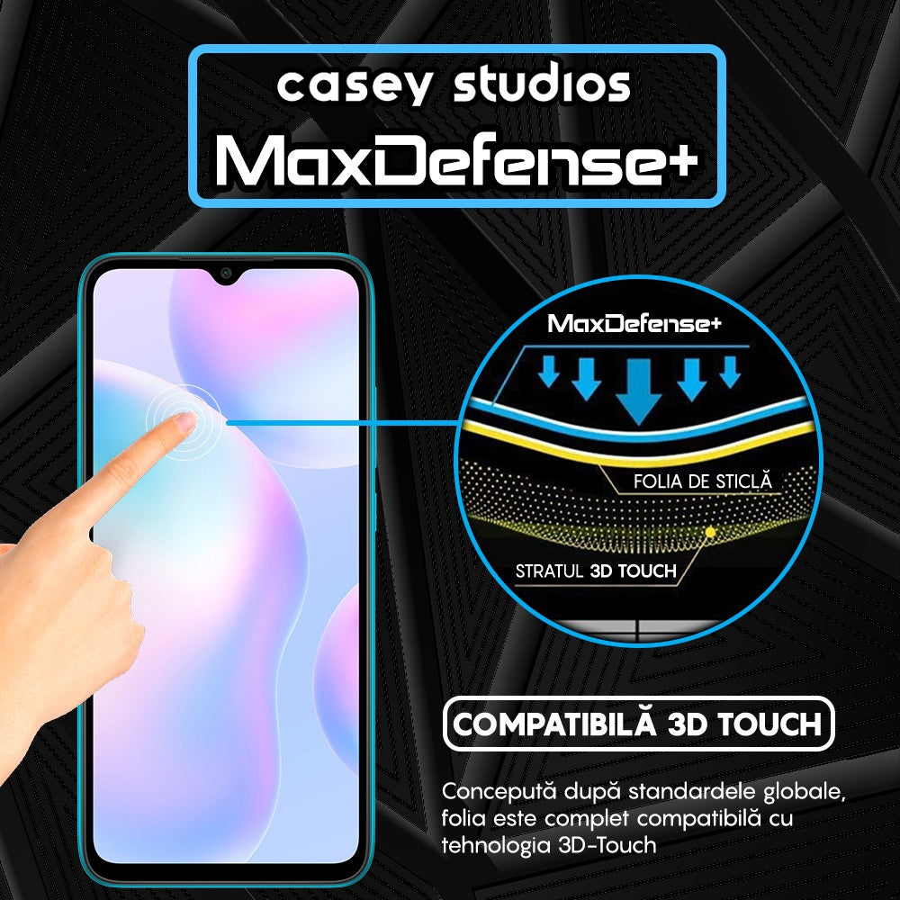 Folie Sticla MaxDefense+ - Xiaomi Redmi 9A/Redmi 9C NFC/Redmi 9C/Redmi 9AT/Redmi 10A - Negru