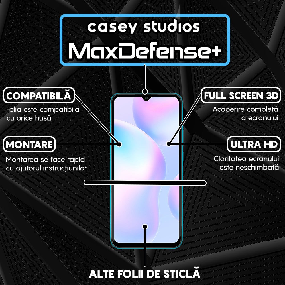 Folie Sticla MaxDefense+ - Xiaomi Redmi 9A/Redmi 9C NFC/Redmi 9C/Redmi 9AT/Redmi 10A - Negru