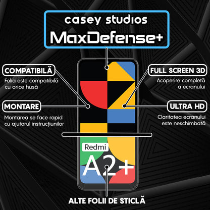 Folie Sticla MaxDefense+ - Xiaomi Redmi A1/Redmi A1 Plus/Redmi A2/Redmi A2 Plus - Negru