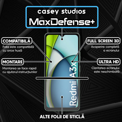 Folie Sticla MaxDefense+ - Xiaomi Redmi A3x - Negru