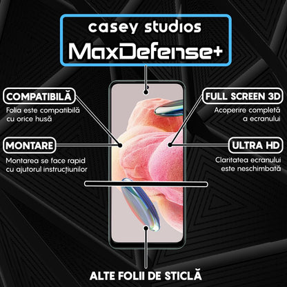 Folie Sticla MaxDefense+ - Xiaomi Redmi Note 12 4G/Redmi Note 12 5G/Poco X5 - Negru