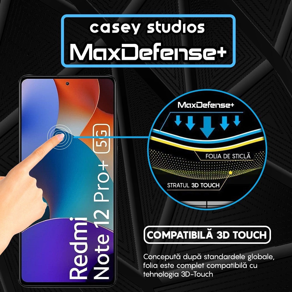 Folie Sticla MaxDefense+ - Xiaomi Redmi Note 12 Pro 5G/Redmi Note 12 Pro+ - Negru