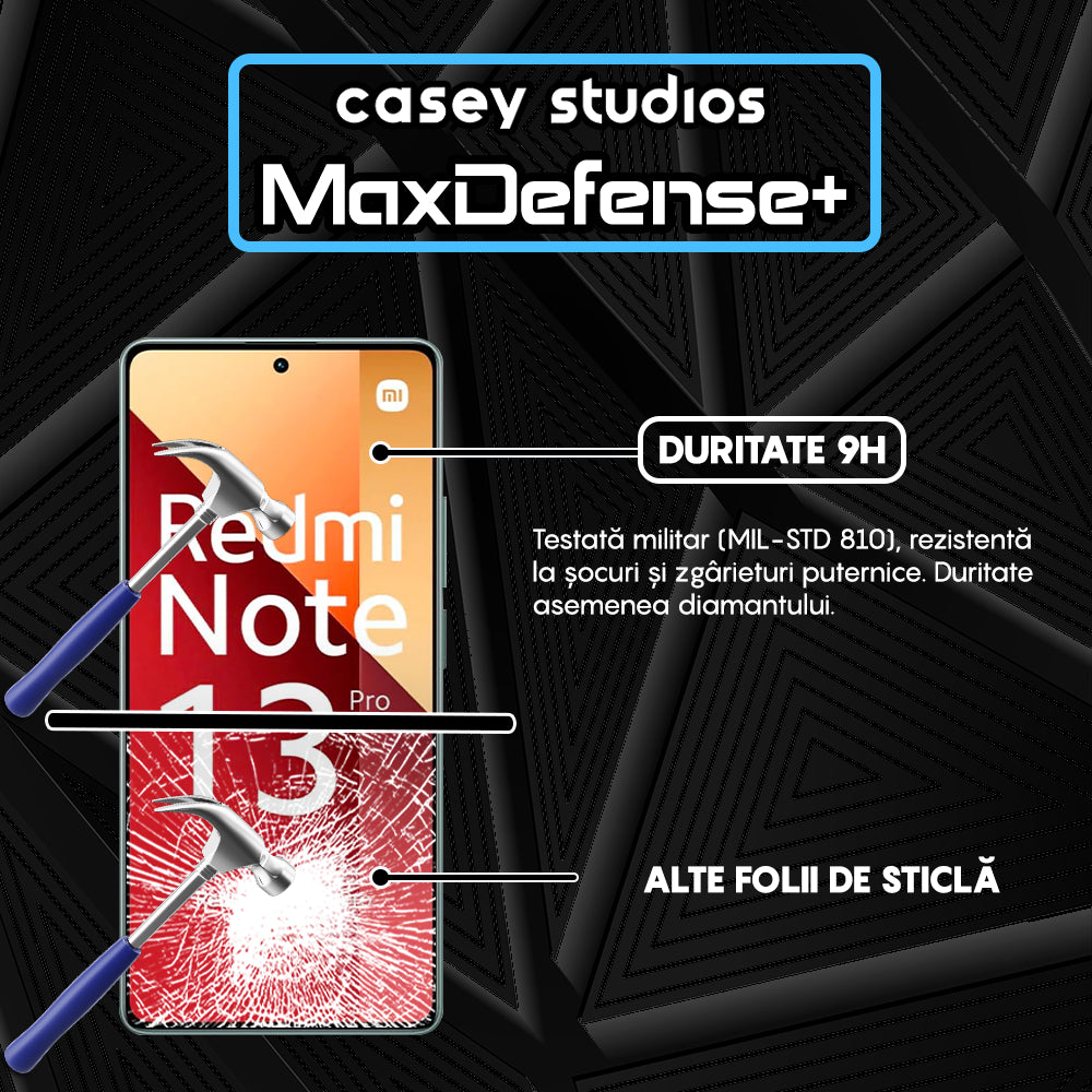Folie Sticla MaxDefense+ - Xiaomi Redmi Note 13/Redmi Note 13 4G/Redmi Note 13 Pro 4G/5G - Negru
