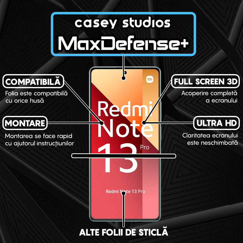 Folie Sticla MaxDefense+ - Xiaomi Redmi Note 13/Redmi Note 13 4G/Redmi Note 13 Pro 4G/5G - Negru