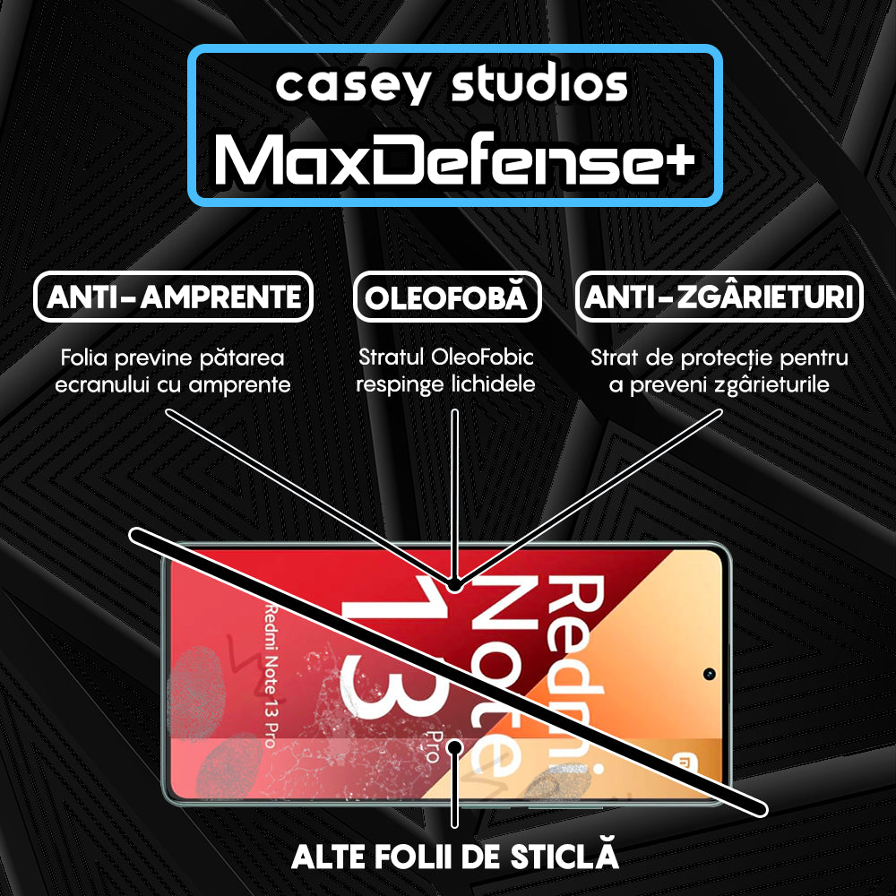Folie Sticla MaxDefense+ - Xiaomi Redmi Note 13/Redmi Note 13 4G/Redmi Note 13 Pro 4G/5G - Negru