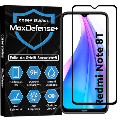 Folie Sticla MaxDefense+ - Xiaomi Redmi Note 8T - Negru