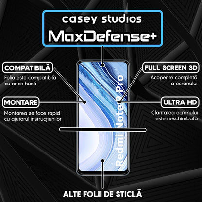 Folie Sticla MaxDefense+ - Xiaomi Redmi Note 9 Pro/Redmi Note 9 Pro Max/Redmi Note 9S - Negru