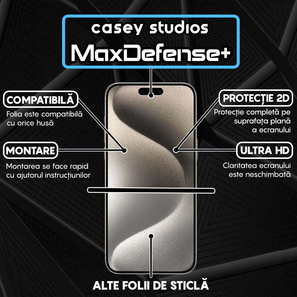Folie Sticla MaxDefense+ - iPhone 15 Pro Max - Clear