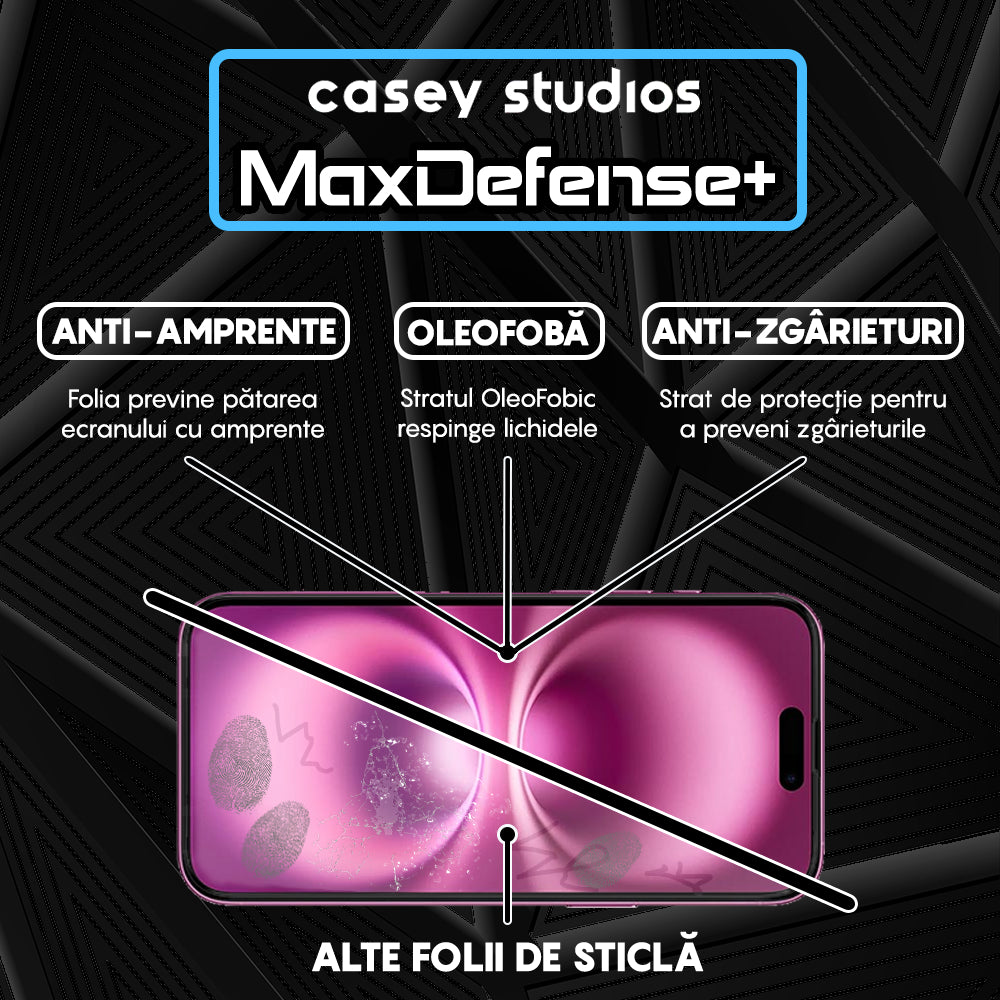 Folie Sticla MaxDefense+ - iPhone 16 Plus - Matte Negru