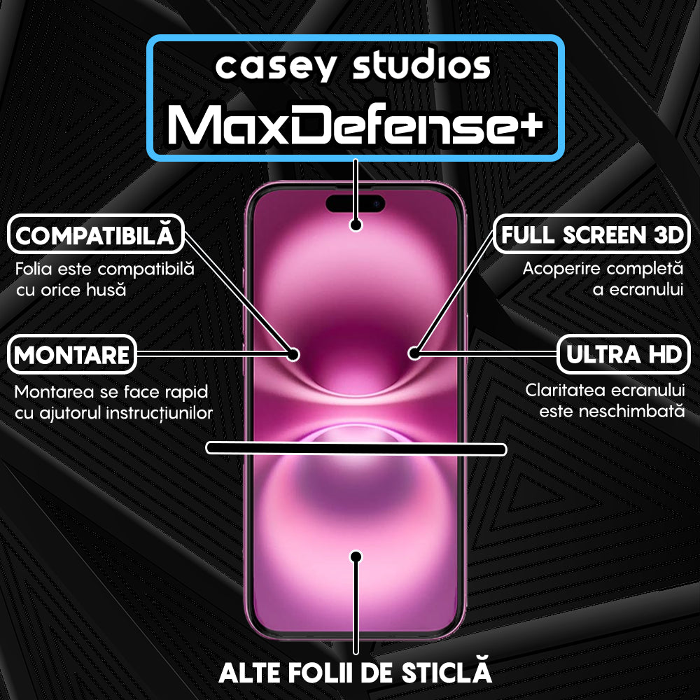 Folie Sticla MaxDefense+ - iPhone 16 Plus - Matte Negru