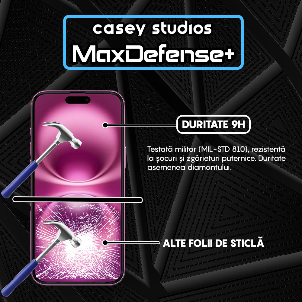 Folie Sticla MaxDefense+ - iPhone 16 Plus - Matte Negru