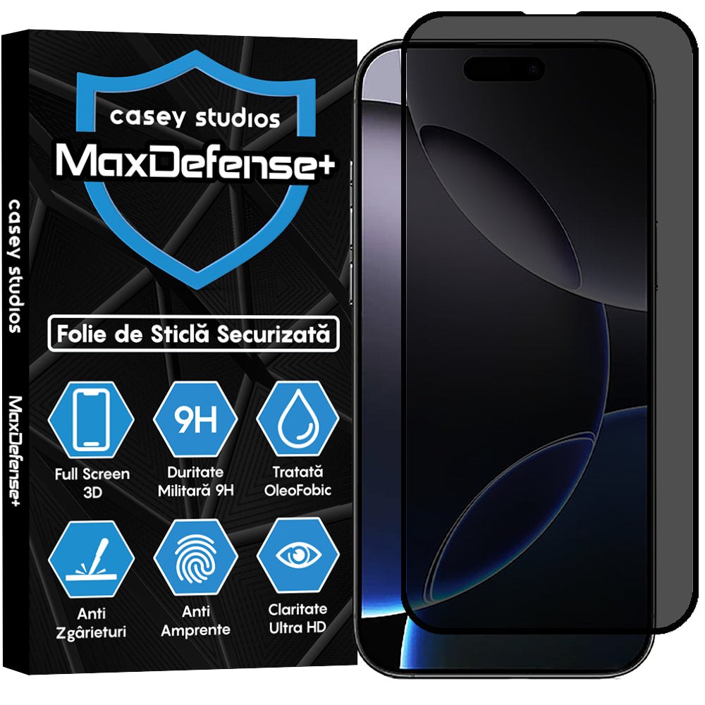 Folie Sticla MaxDefense+ - iPhone 16 Pro Max - Privacy