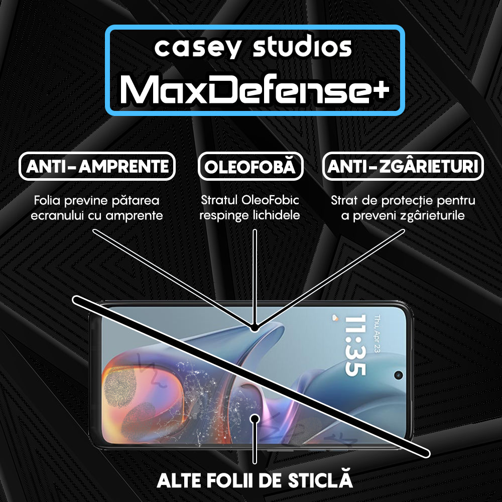 Folie Sticla MaxDefense+ - Motorola Moto E15 - Negru