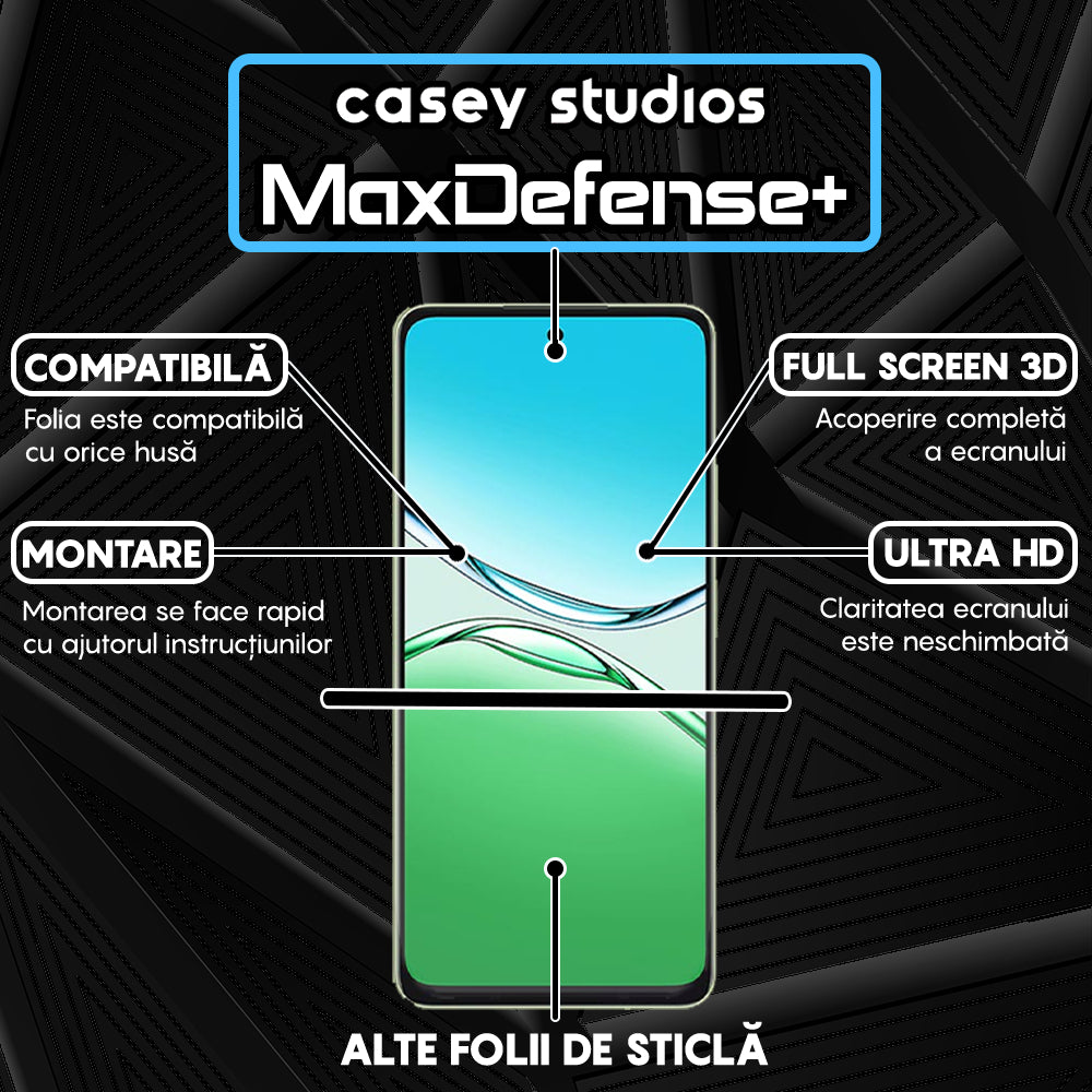 Folie Sticla MaxDefense+ - Oppo A5 Pro - Negru