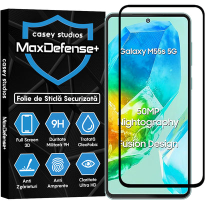 Folie Sticla MaxDefense+ - Samsung Galaxy M55s - Negru