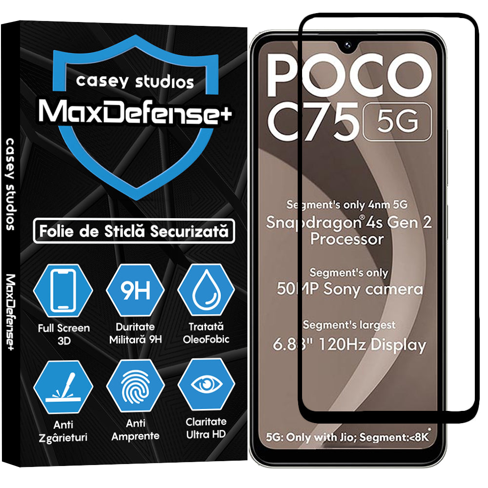 Folie Sticla MaxDefense+ - Xiaomi Poco C75 5G - Negru