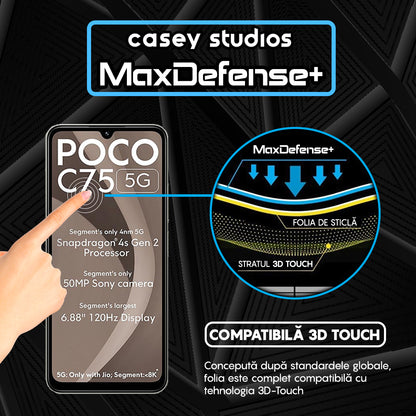 Folie Sticla MaxDefense+ - Xiaomi Poco C75 5G - Negru