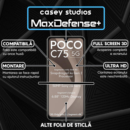 Folie Sticla MaxDefense+ - Xiaomi Poco C75 5G - Negru